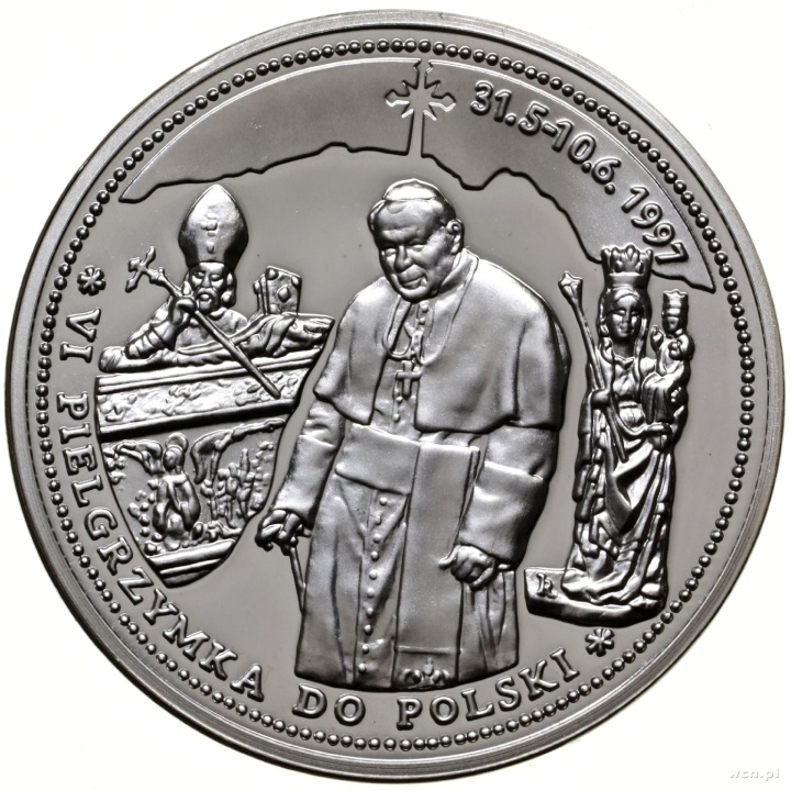 Medaile Jan Pavel II - VI Pouť do Polska 31.5-10.6.1997 Stříbro proof + certifikát