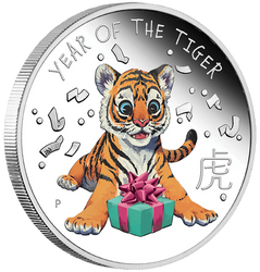Lunar III: Pequeño Tigre de color 1/2 oz Plata 2022 Proof