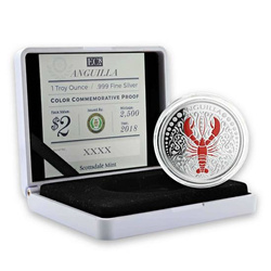 Anguilla: Lobster coloured 1 oz Silber 2018 Proof