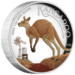 Australian Kangaroo coloured 1 oz Silber 2024 Proof High Relief