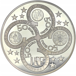 Francja: Europa - 1 rocznica "Euro" 1000 gramów Srebra 2003 Proof