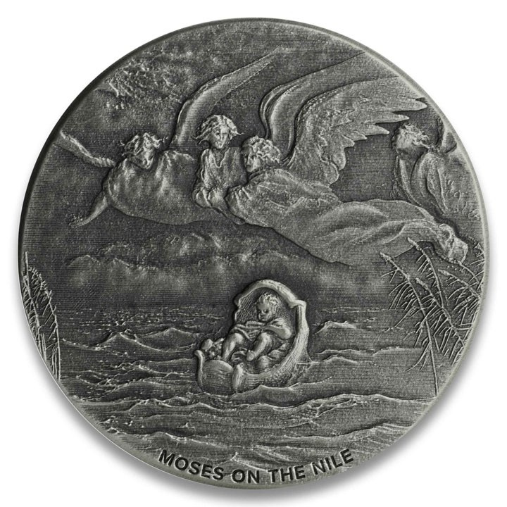 Niue: Biblical - Moses on the Nile 2 oz Silber 2019 Proof Antiqued Coin 
