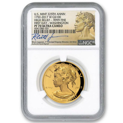 American Liberty - U.S. Mint 225th Anniversary 1 uncja Złota 2017 Proof High Relief NGC PF70 Ultra Cameo First Day Of Issue Jeppson