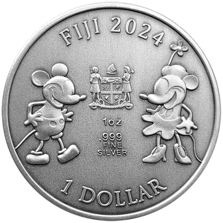 Fiji: Steamboat Willie 1 oz Silver 2024 Antiqued Coin