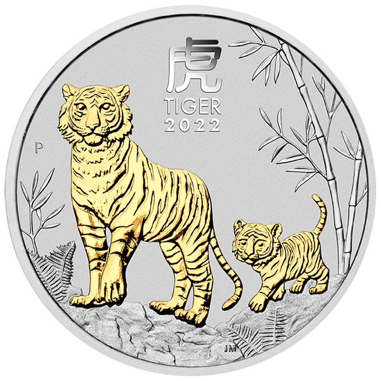 Lunar III: Year of the Tiger 1 oz Silver 2022 Gold Plated (in case)