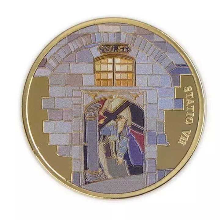 Set 14 monede Via Dolorosa colorată aurită Bronz 2016 Prooflike
