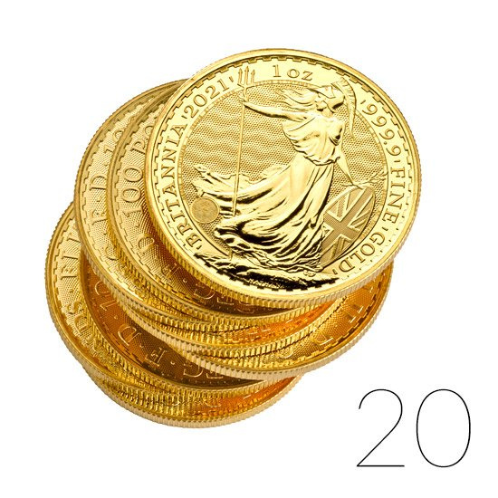 Britannia 1 uncja Złota 2021 PAKIET 20 SZTUK