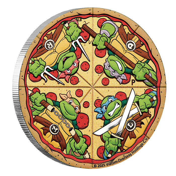 Tuvalu: Teenage Mutant Ninja Turtles – Pizza colorida 2 oz Plata 2025 Proof