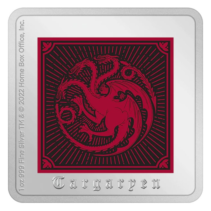 Game of Thrones - Targaryen Sigil kolorowany 1 uncja Srebra 2022 Proof