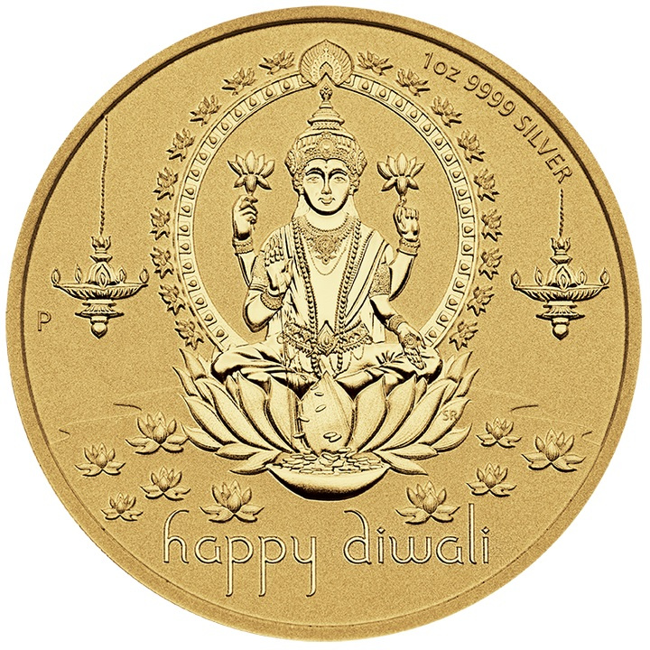 Diwali medallón dorado 1 oz Plata 2022