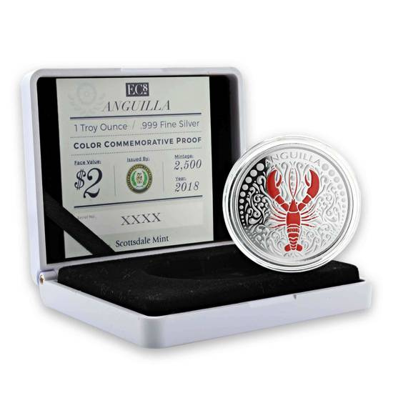 Anguilla: Lobster kolorowany 1 uncja Srebra 2018 Proof