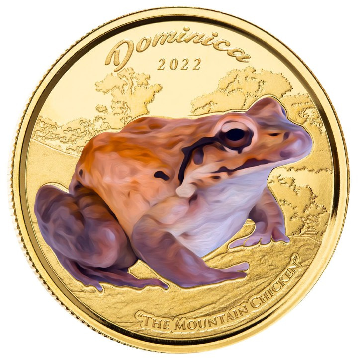 Dominica: Mountain Chicken coloured 1 oz Gold 2022