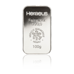 100 gram Bar Silver Heraeus