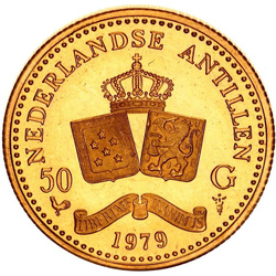 Moneta d’oro Antille Olandesi: Juliana 50 gulden 1979 Prooflike