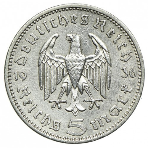 Germany, Third Reich - Paul von Hindenburg 5 Reichsmarks Silver 1935-1936