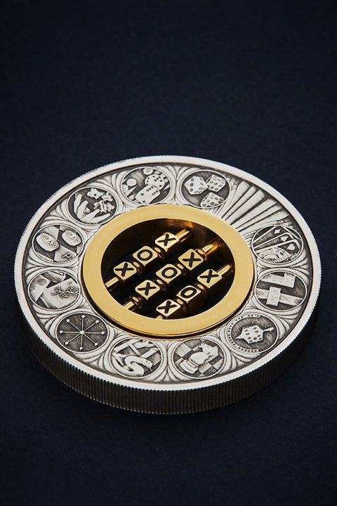 Tuvalu: Tic-Tac-Toe 2 oz Silver 2022 Antiqued Insert Macro Mood