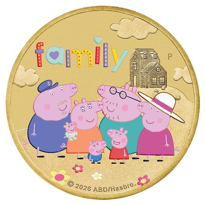 Moneta in bronzo d'alluminio The Perth Mint: Peppa Pig - Family 13,5 g 2026