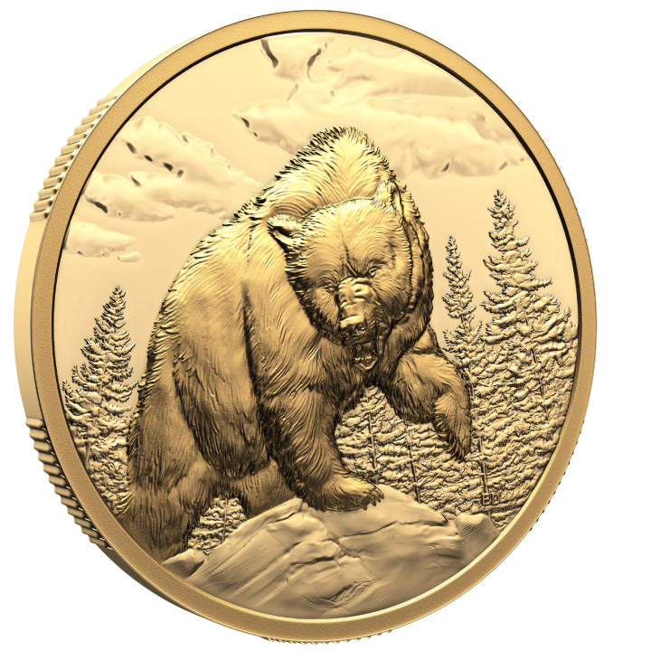 Canada: Grandi cacciatori - Orso grizzly $200 Oro 2023 Moneta Proof Ultra High Relief