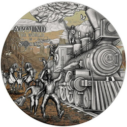 Niue: Around the World in 80 Days - Train Trip coloured 1 oz Silber 2023 High Relief Antiqued Coin