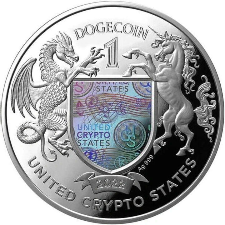 Medaglia in argento Doge Coin - United Crypto States 1 oz argento 2022 Proof con ologramma