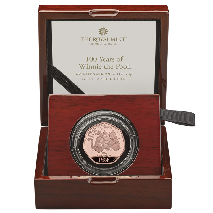 Moneda de oro 100 años de Winnie the Pooh – Amistad 50p 2026 Proof