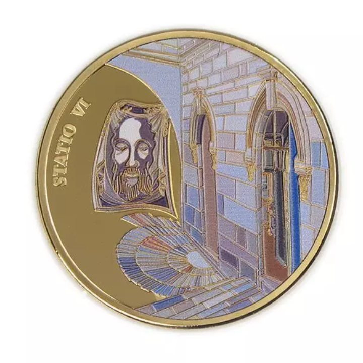Set 14 monede Via Dolorosa colorată aurită Bronz 2016 Prooflike