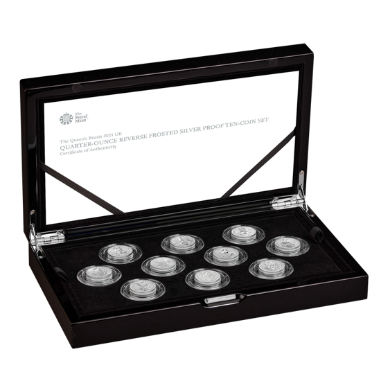 Les bêtes de la reine : Ensemble de 10 pièces 1/4 once d'argent 2021 Proof