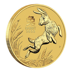 Златна монета Perth Mint: Lunar III - Година на Заека 1/10 унция злато 2023