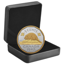 Canada: 1947 Maple Leaf Mark 5-Cent Silber 2023 Gilded Proof Coin