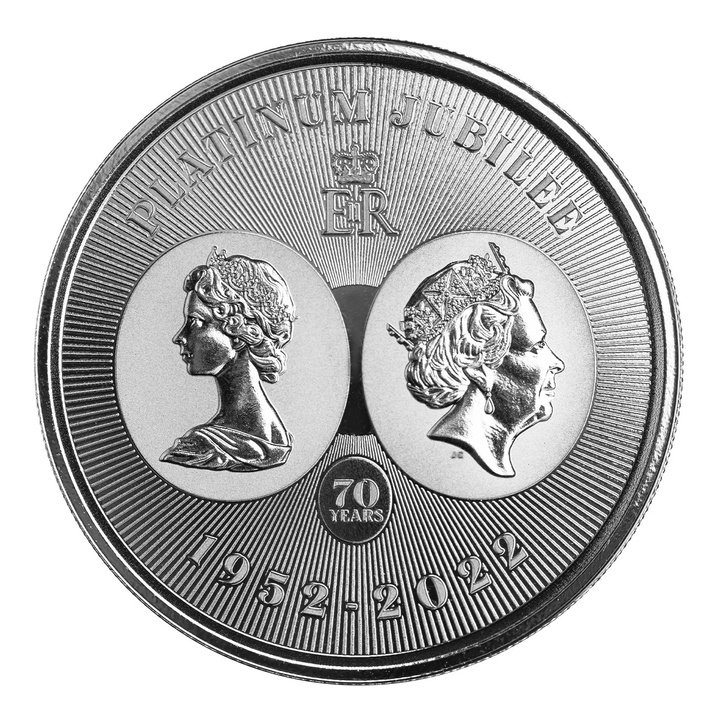 Islas Caimán: Jubileo de Platino de la Reina 1 oz Plata 2022 Prooflike