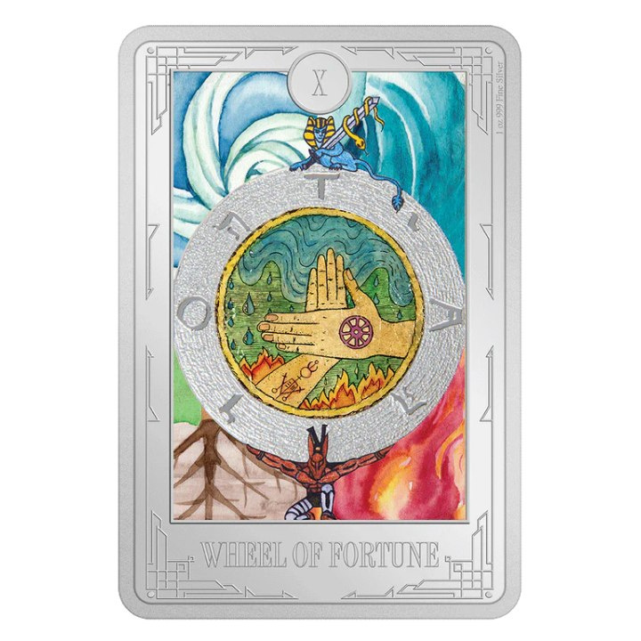 Niue: Tarot Cards – Wheel of Fortune kolorowany 1 uncja Srebra 2023 Proof