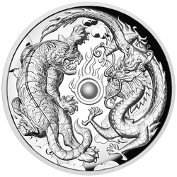 Drak a tygr 2 unce stříbra 2018 High Relief Proof