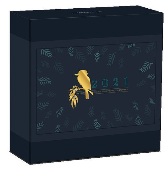 Kookaburra 5 uncí zlata 2021 Proof High Relief