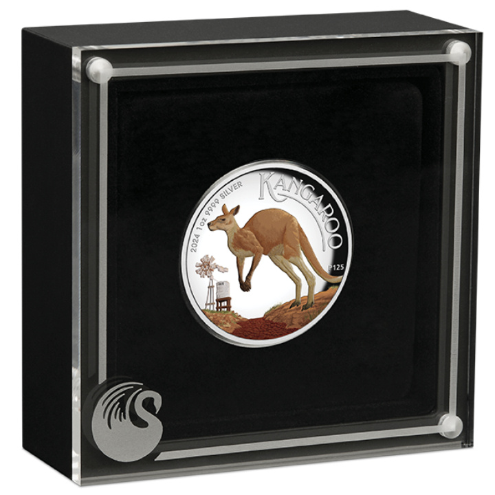 Australian Kangaroo coloured 1 oz Silber 2024 Proof High Relief