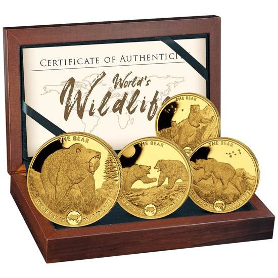 Set di 4 monete Congo: Fauna selvatica mondiale - L'orso Oro 2022 Proof