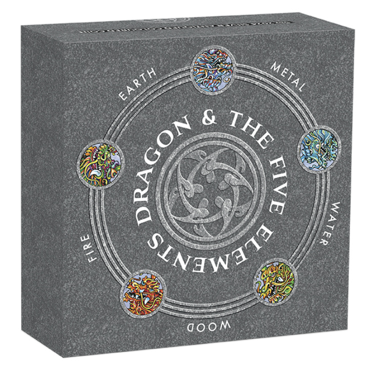 Tuvalu: Dragon and the Five Elements coloured 5 oz Silver 2024 Antiqued Coin