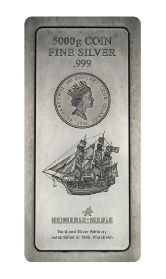 Îles Cook : lingot de 5 000 grammes d'argent Heimerle Meule