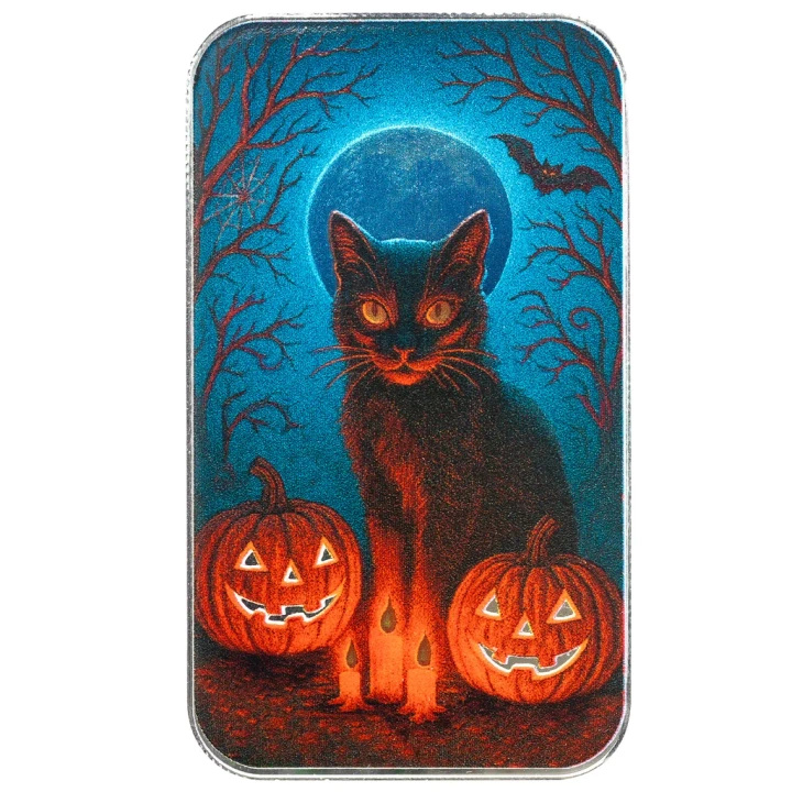 Scottsdale Mint Barren - Black Cat & Pumpkins coloriert 1 Unze Silber 2025