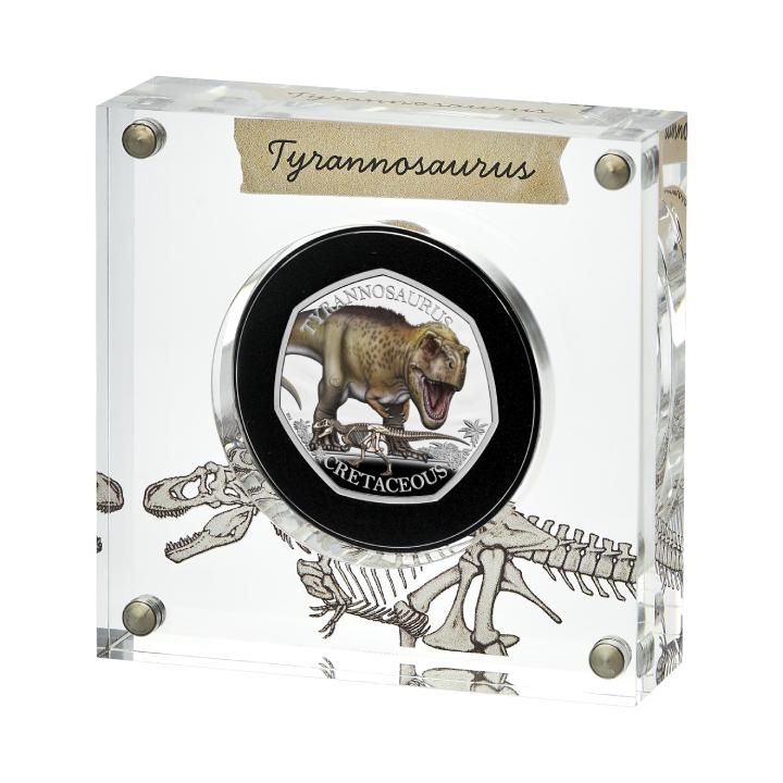 Dinosaurios: Iconic Specimens - Tyrannosaurus Rex coloured 50p Plata 2024 Proof