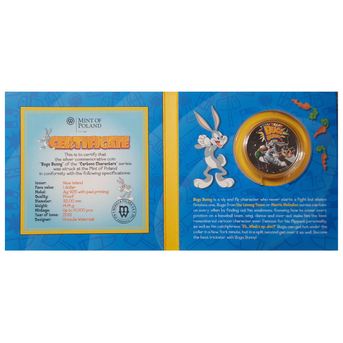 Сребърна монета Cartoon Characters: Bugs Bunny 1 долар сребро 2013