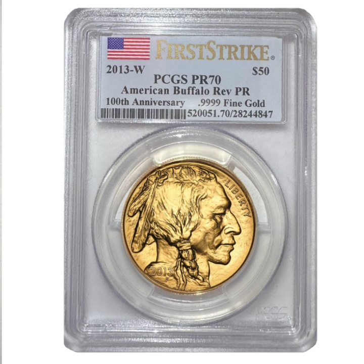 Amerykański Bizon 100th Anniversary 1 uncja Złota 2013-W Reverse Proof PCGS PR70 First Strike