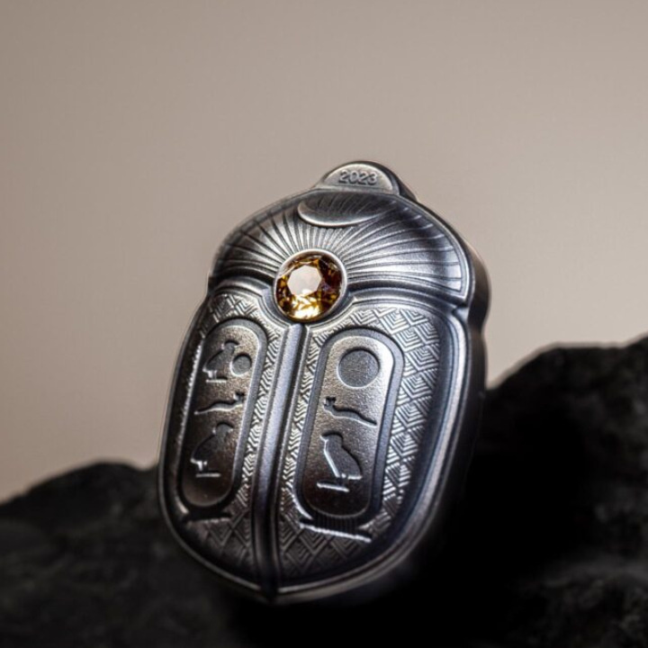 Palau: Scarab - Cheops 1 uncja Srebra 2023 Ultra High Relief Antiqued Coin