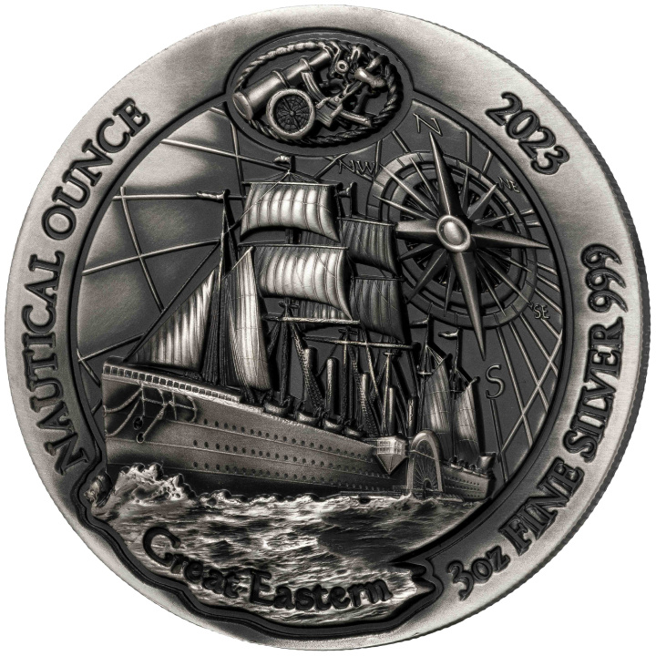 Rwanda: Nautical Ounce - 165 years of Great Eastern 3 oz Silver 2023 Antique Finish