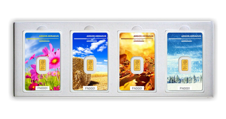 4 x 1 gramo Lingote de Oro Siguiendo la Naturaleza Argor - Heraeus