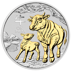 Lunar III: Año del Búfalo 1 oz Plata 2021 Dorada (sin estuche)