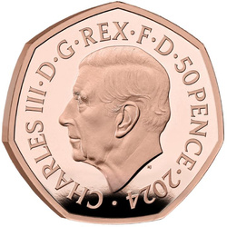 Dinoszauruszok: Ikonikus példányok – Tyrannosaurus Rex 50 pence arany 2024 Proof