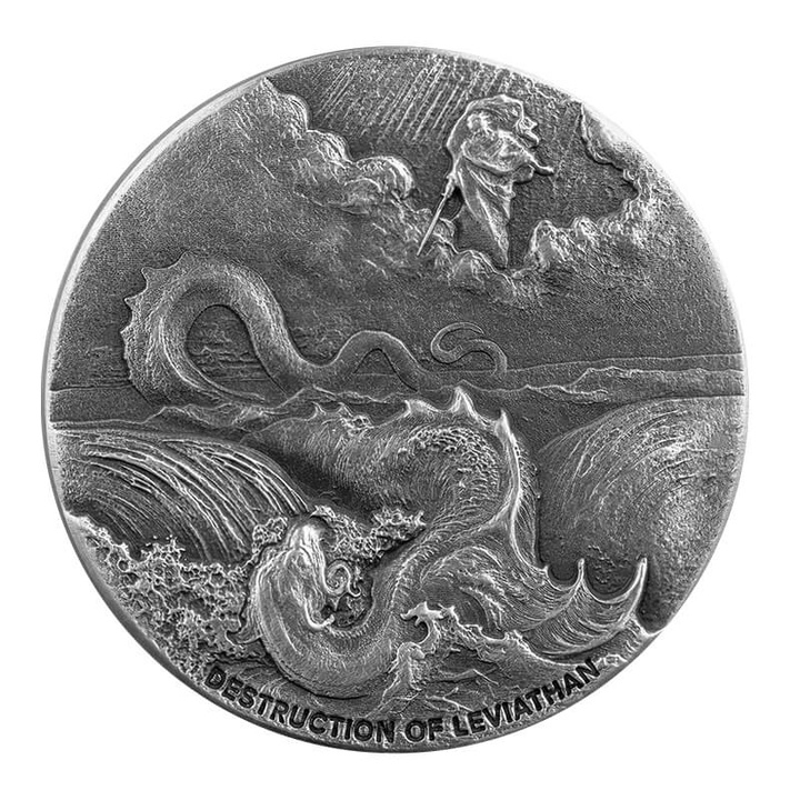 Niue: Biblical - Destruction of Leviathan 2 oz Silver 2020 Proof Antiqued Coin 