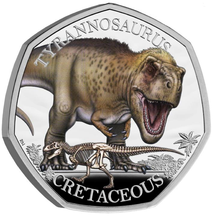 Dinosaurs: Iconic Specimens - Tyrannosaurus Rex colorato 50p Argento 2024 Proof