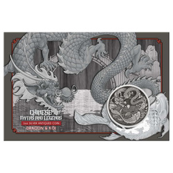 Chinese Myths and Legends: Dragon & Koi 1 oz Silber 2023 Antiqued Coin (Coin in card version)