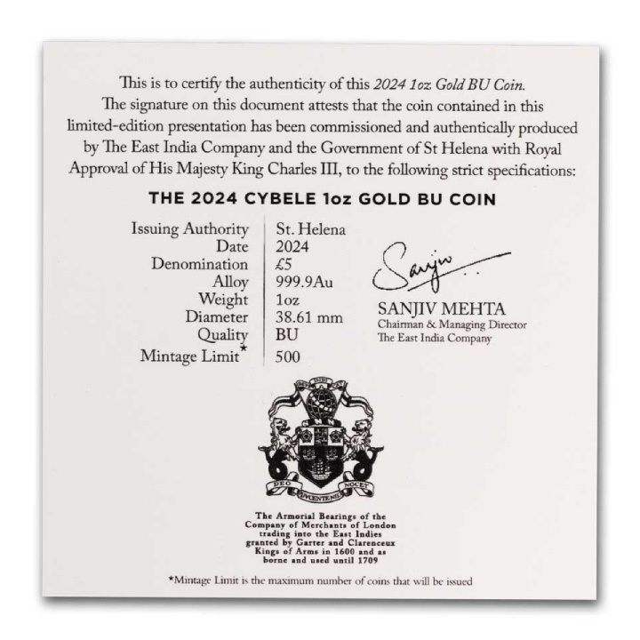 St Helena: Goddesses - Cybele and the Lions 1 oz Gold 2024